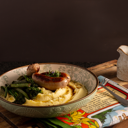 England Bangers and Jackie Camerons Mash with Your Greens